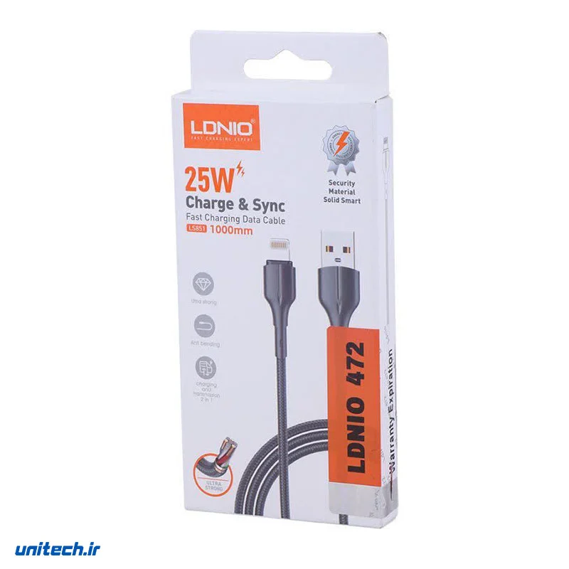 کابل لایتنینگ فست شارژ 25 وات الدینیو LS851 طول 1 متر1